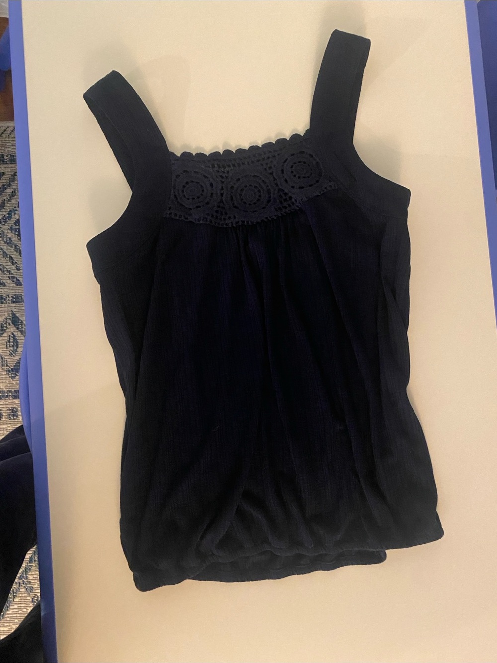 Lace trim navy top